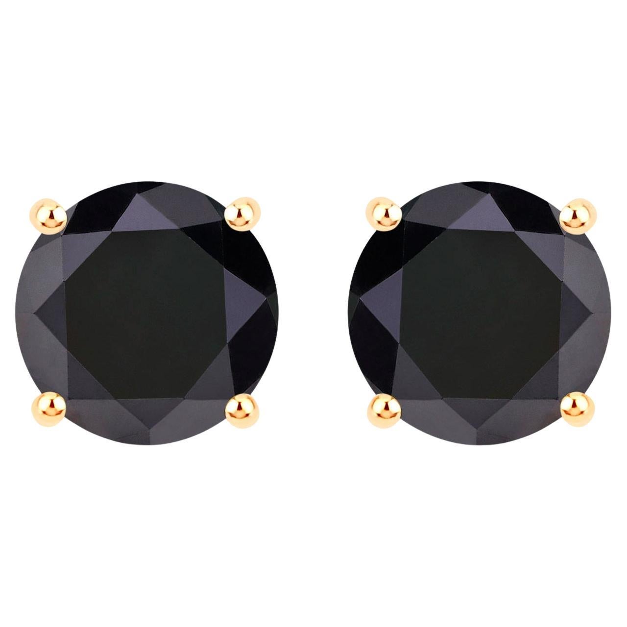 Black Diamond Stud Earrings 3.4 Carats 14K Yellow Gold