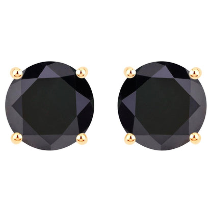 Black Diamond Stud Earrings 3.4 Carats 14K Yellow Gold