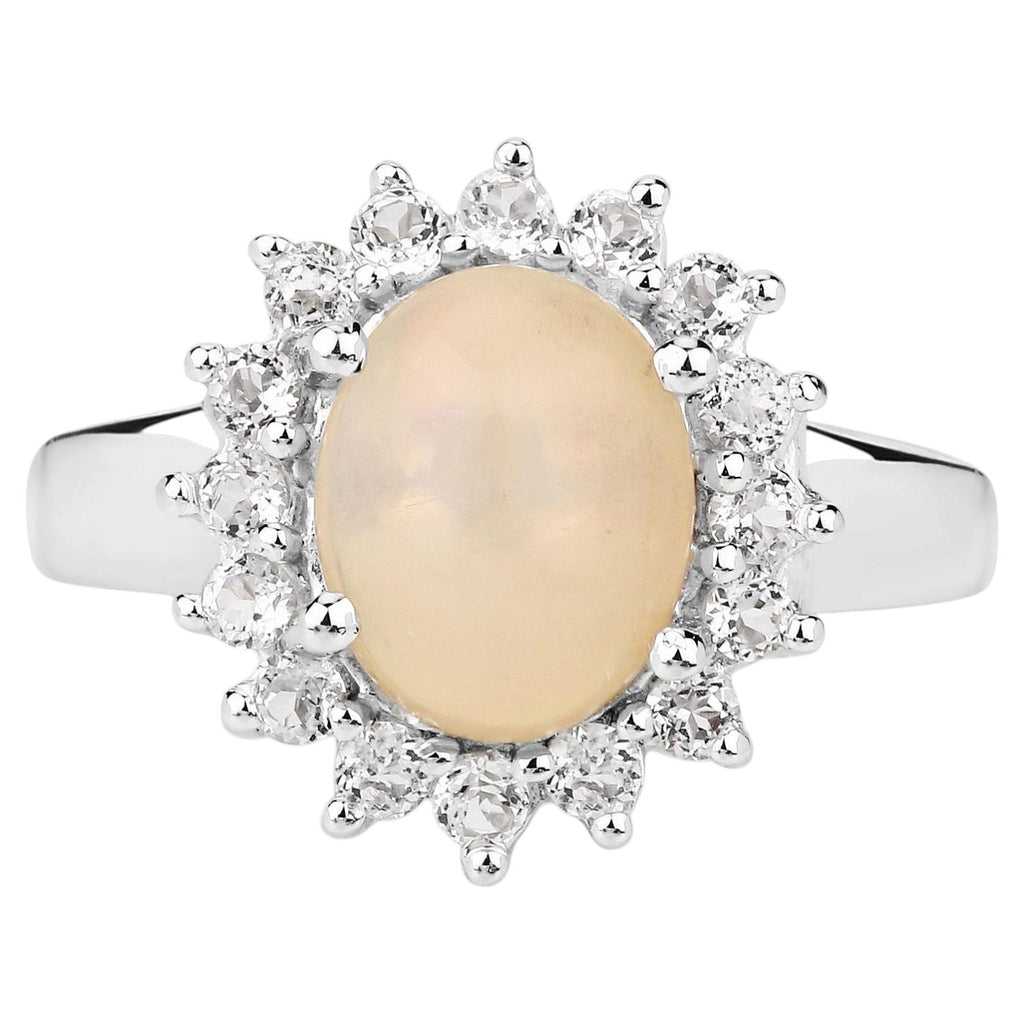 Ethiopian Opal Ring With White Topaz 2.3 Carats Sterling Silver