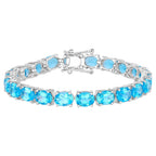 Swiss Blue Topaz Tennis Bracelet 35 Carats Rhodium Plated Sterling Silver