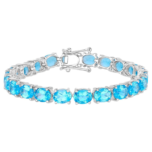 Swiss Blue Topaz Tennis Bracelet 35 Carats Rhodium Plated Sterling Silver