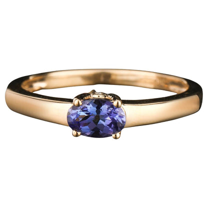 Natural Tanzanite Ring With Diamond 0.45 Carats 9K Yellow Gold