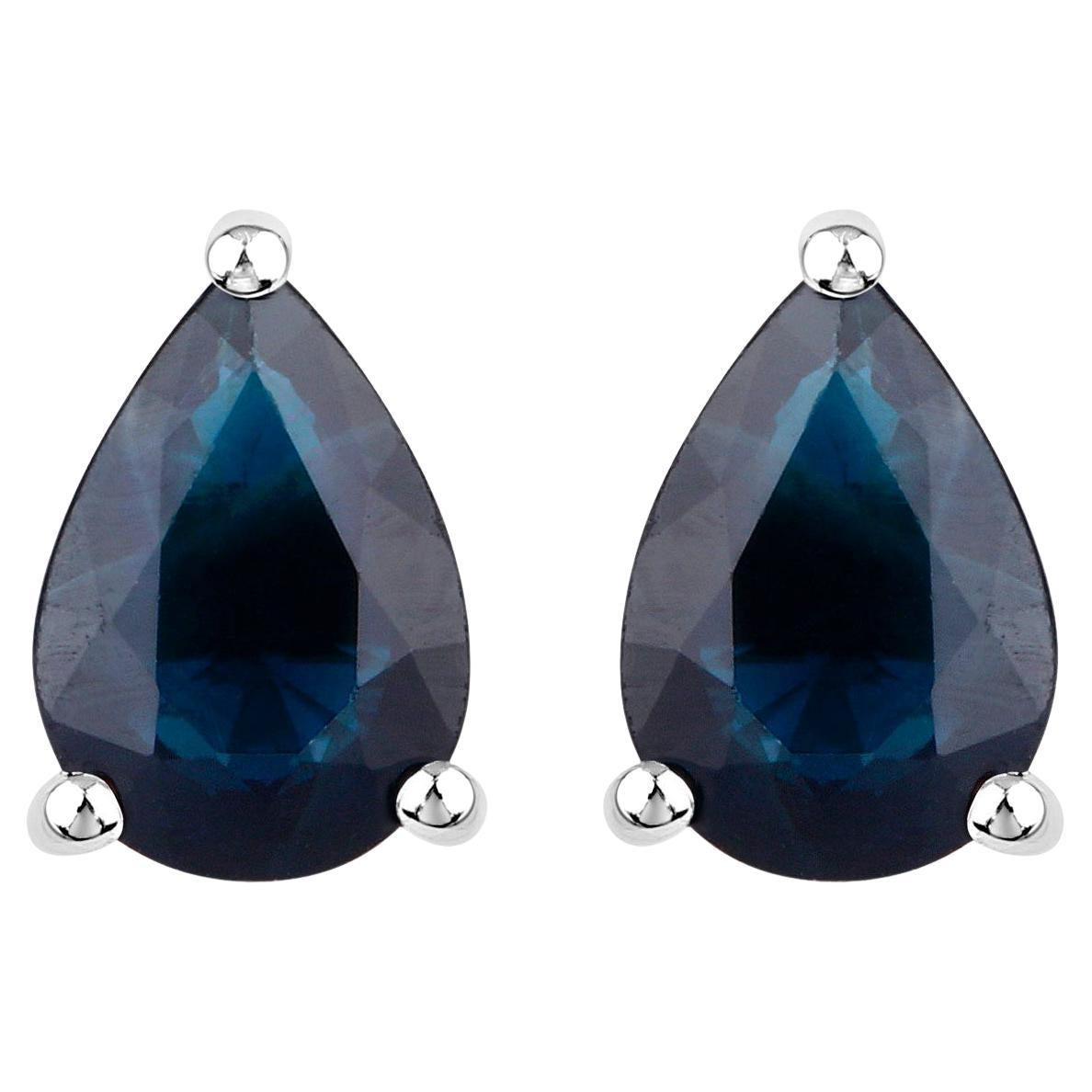 Blue Sapphire Stud Earrings 1.57 Carats 14K White Gold