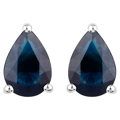 Blue Sapphire Stud Earrings 1.57 Carats 14K White Gold