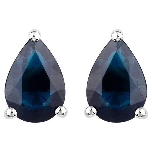 Blue Sapphire Stud Earrings 1.57 Carats 14K White Gold