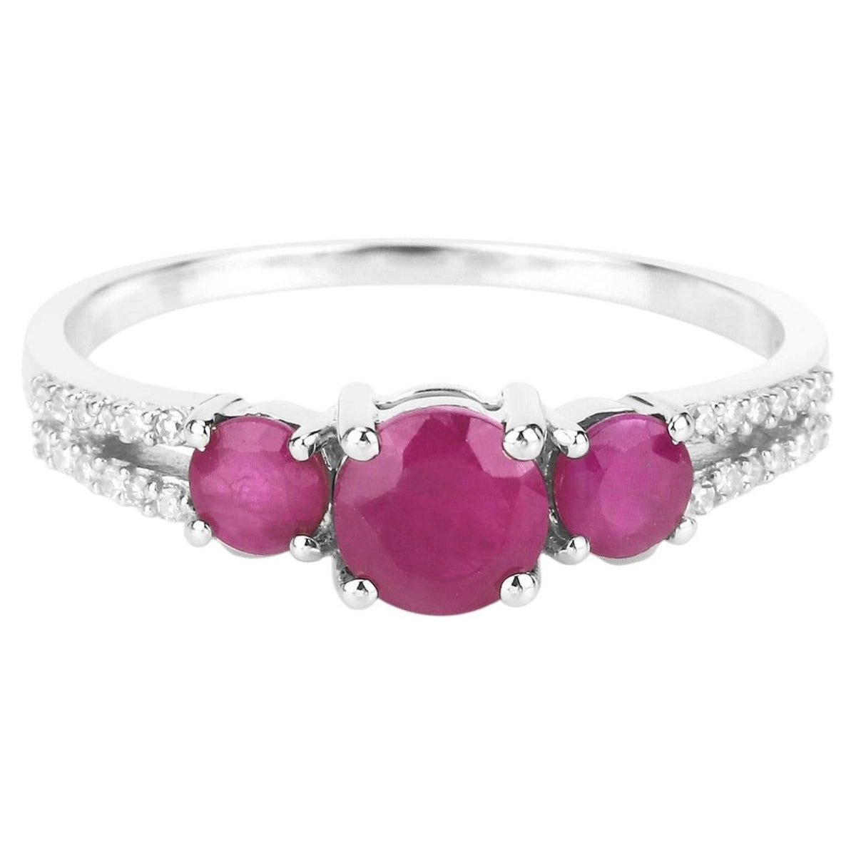 Ruby Ring With Diamonds 0.98 Carats 14K White Gold