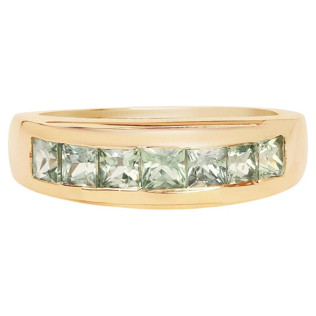 Green Sapphire Ring 1.24 Carats Gold Plated Silver