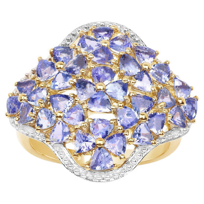 Natural Tanzanite Cocktail Ring 3.60 Carats 14K Yellow Gold Plated Silver