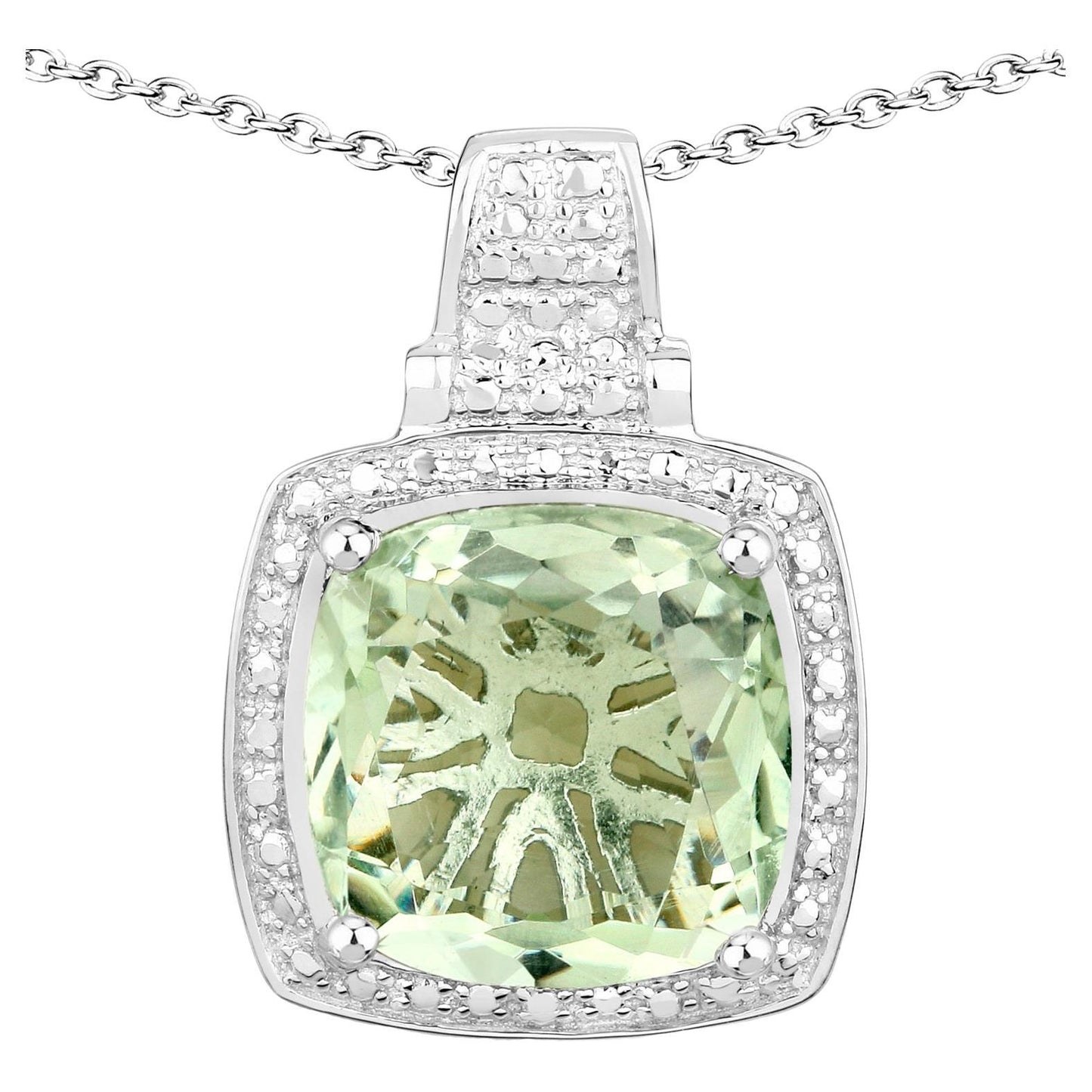 Green Amethyst Pendant Necklace 5.45 Carats Sterling Silver