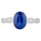 Blue Sapphire Ring With Diamonds 2.6 Carats 18K White Gold