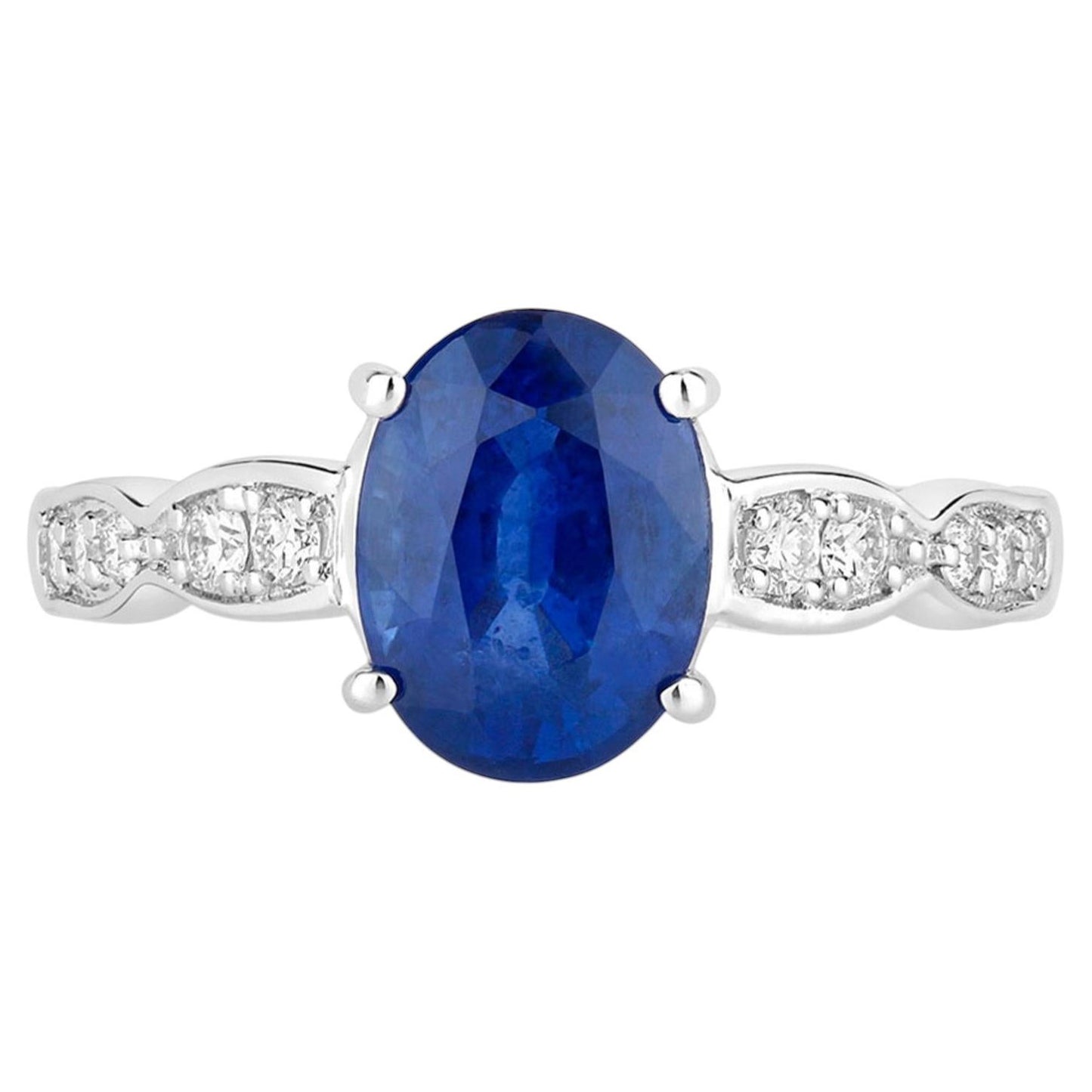 Blue Sapphire Ring With Diamonds 2.6 Carats 18K White Gold