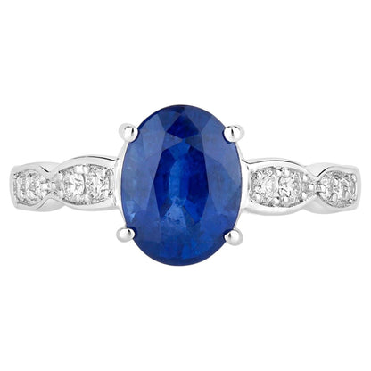 Blue Sapphire Ring With Diamonds 2.6 Carats 18K White Gold