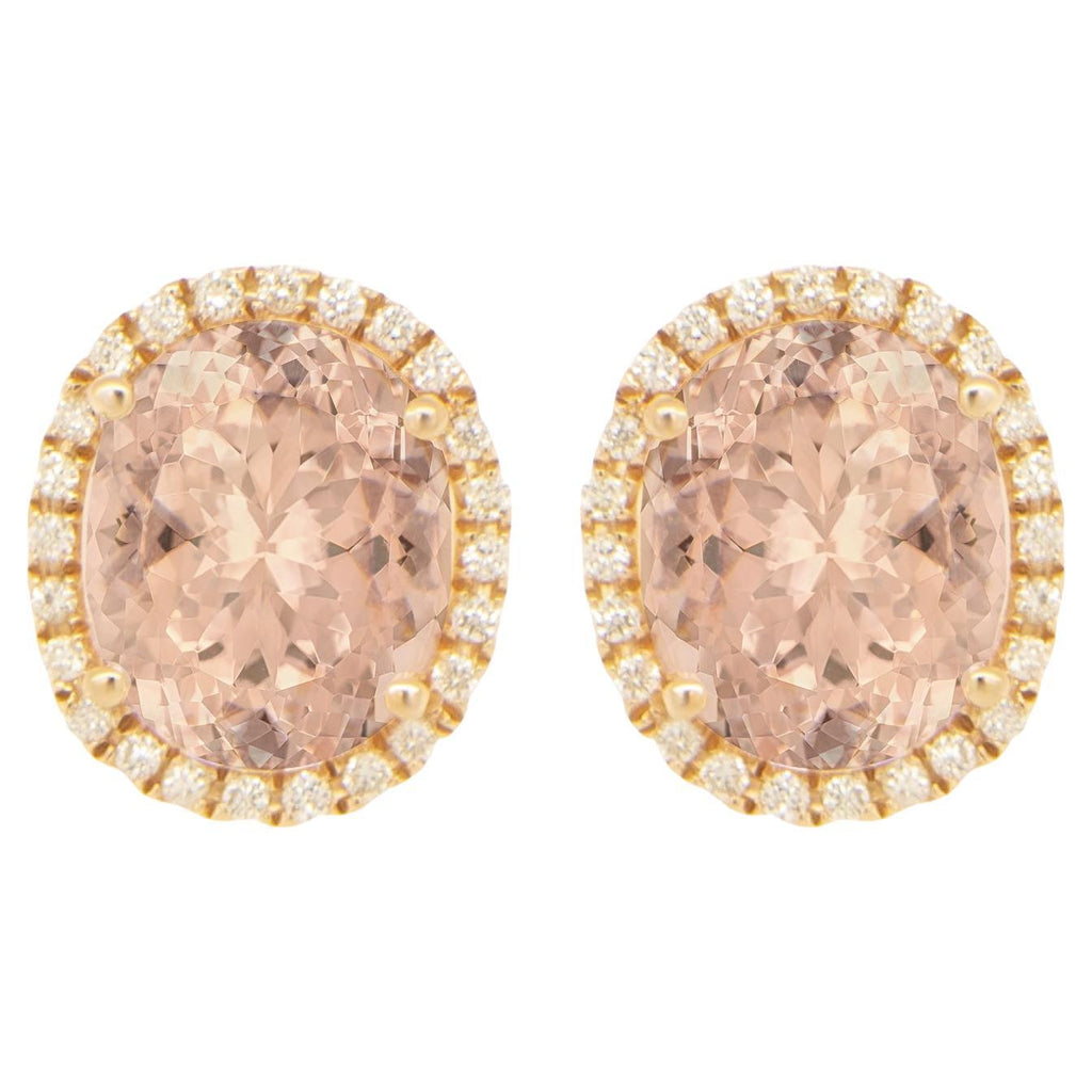 Oval Cut Morganite Stud Earrings With Diamond Halo 5.5 Carats Total