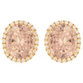 Oval Cut Morganite Stud Earrings With Diamond Halo 5.5 Carats Total