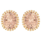Oval Cut Morganite Stud Earrings With Diamond Halo 5.5 Carats Total