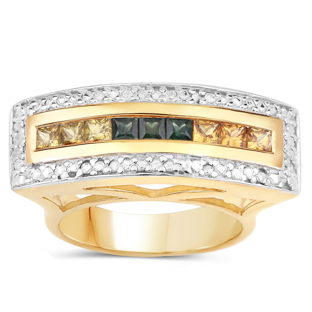 Multicolor Sapphire Ring 1.02 Carats Gold Plated Silver