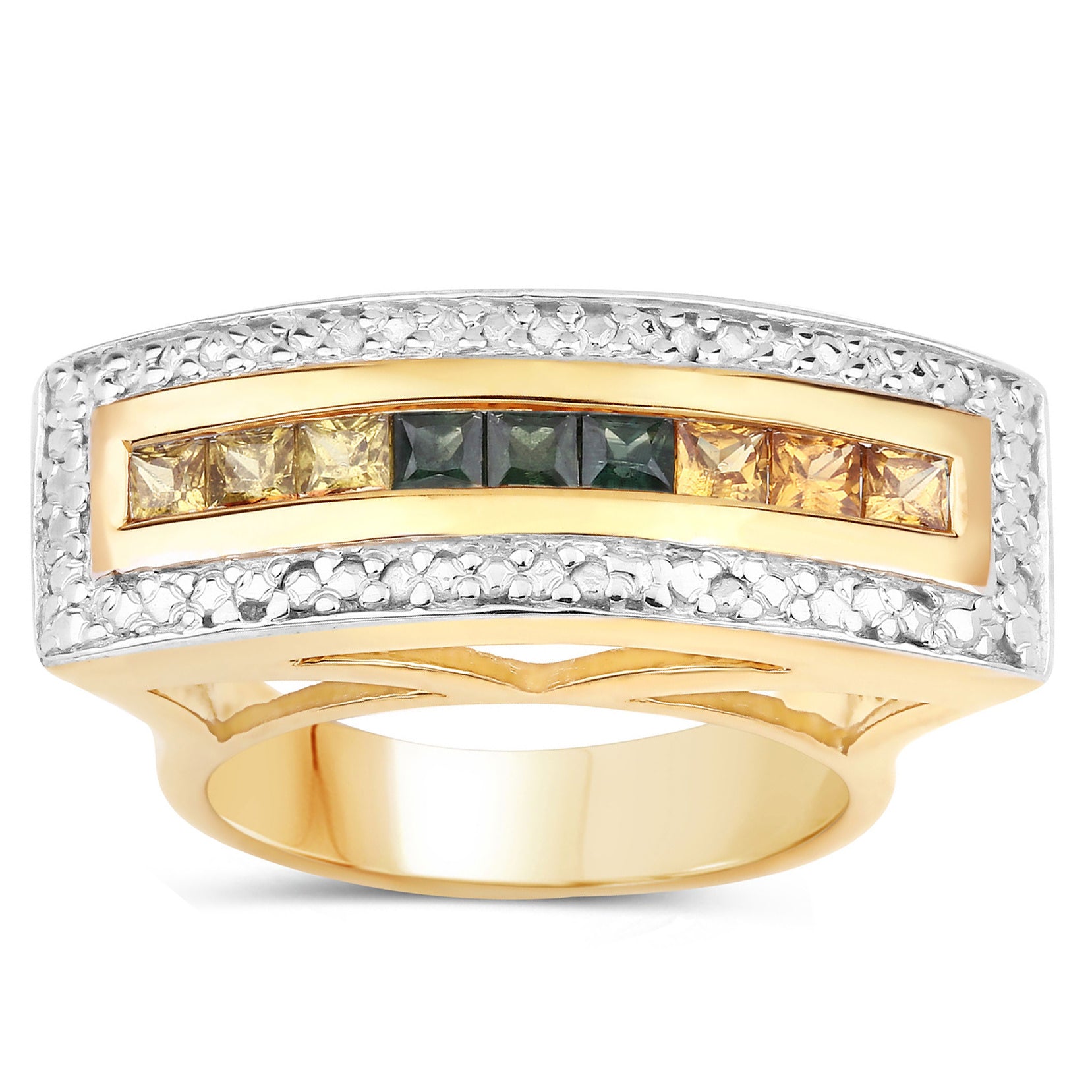 Multicolor Sapphire Ring 1.02 Carats Gold Plated Silver