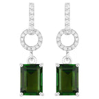 Green Tourmaline Dangle Earrings Diamonds 2.26 Carats 14K White Gold