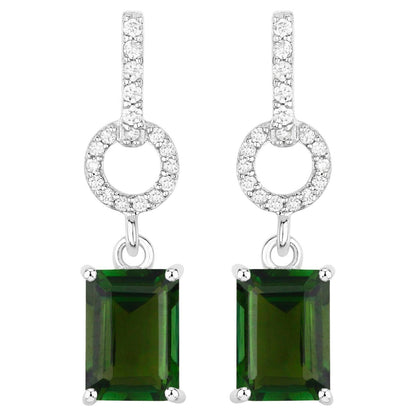 Green Tourmaline Dangle Earrings Diamonds 2.26 Carats 14K White Gold