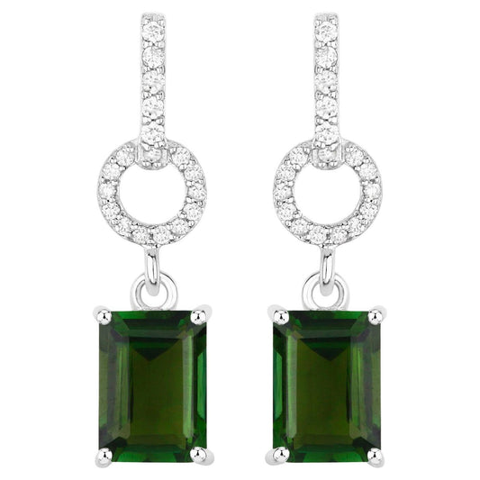 Green Tourmaline Dangle Earrings Diamonds 2.26 Carats 14K White Gold