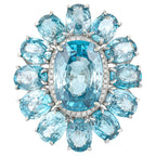 Blue Zircon Cocktail Ring Diamond Halo 30 Carats 14K Gold