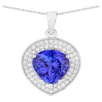 Tanzanite Heart Pendant With Diamonds 4.14 Carats 14K White Gold