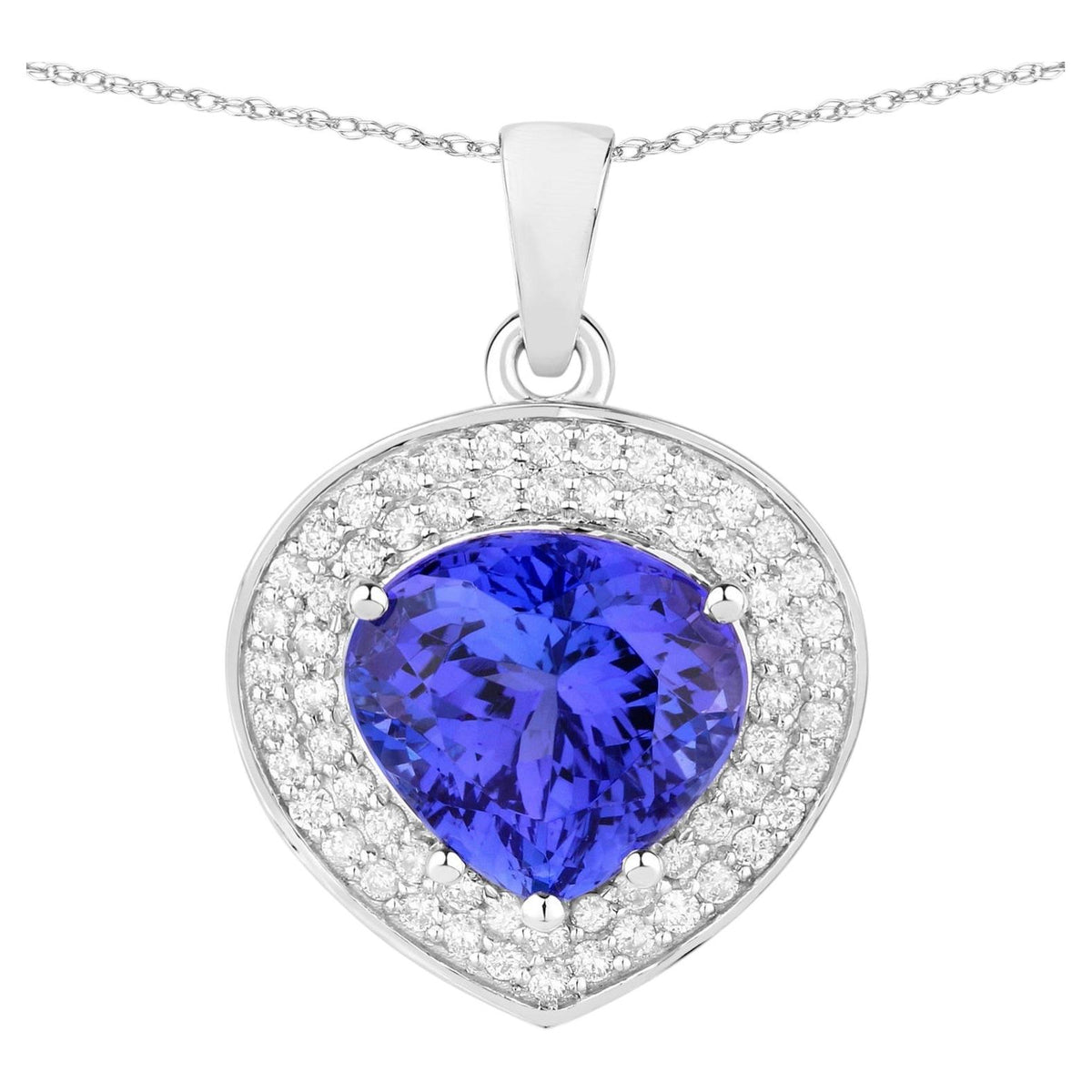 Tanzanite Heart Pendant With Diamonds 4.14 Carats 14K White Gold