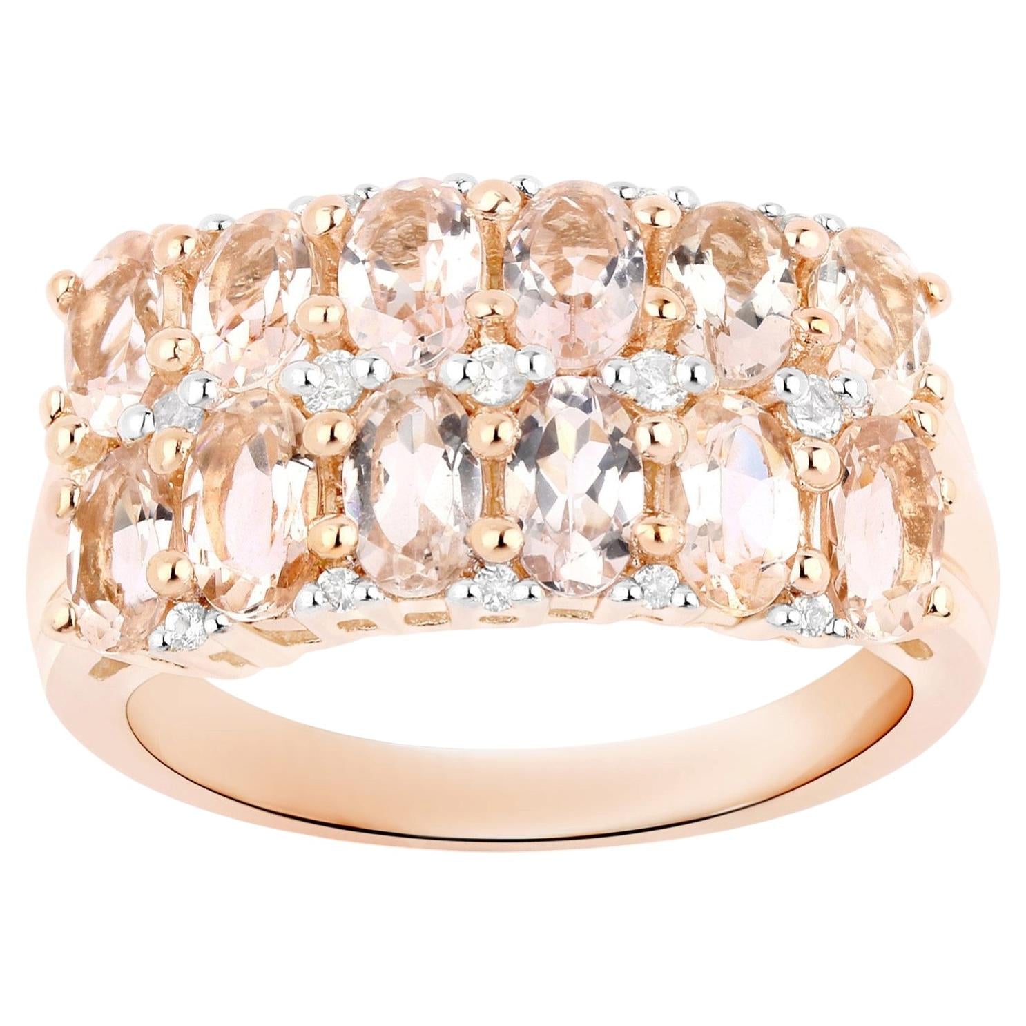 Morganite Ring With White Topaz 2.76 Carats Gold Plated Silver