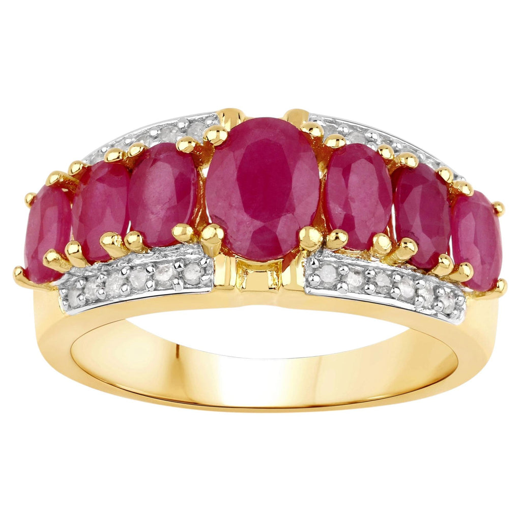 Ruby Ring With Diamonds 2.54 Carats Gold Plated Silver