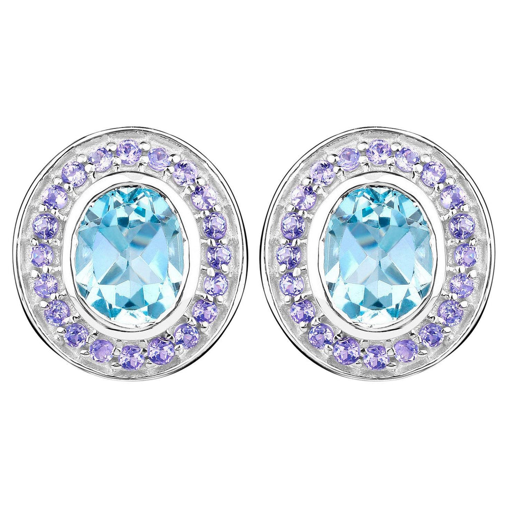 Blue Topaz Stud Earrings Tanzanite 6.2 Carats 18K Gold Plated Silver