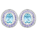 Blue Topaz Stud Earrings Tanzanite 6.2 Carats 18K Gold Plated Silver