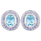 Blue Topaz Stud Earrings Tanzanite 6.2 Carats 18K Gold Plated Silver