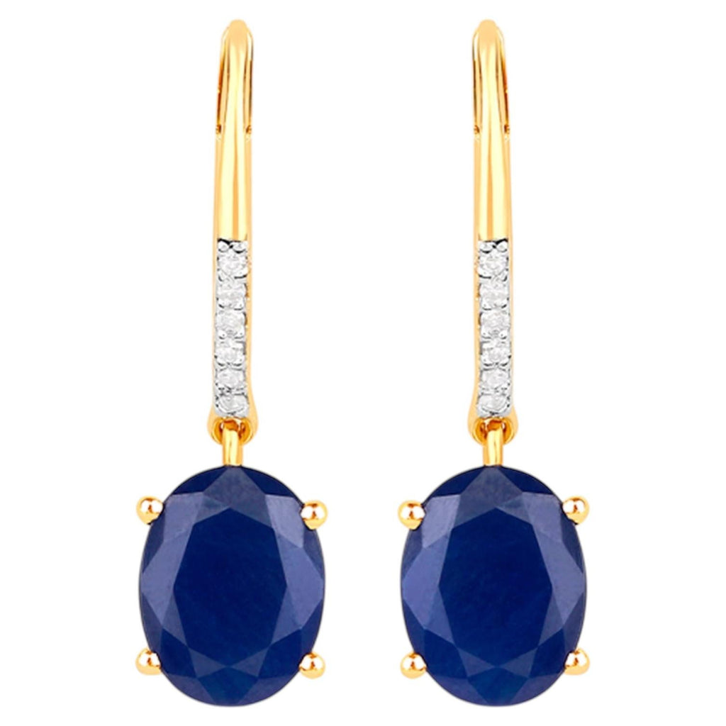 Natural Sapphire Earrings With Diamonds 4.12 Carats Gold Plated Silver