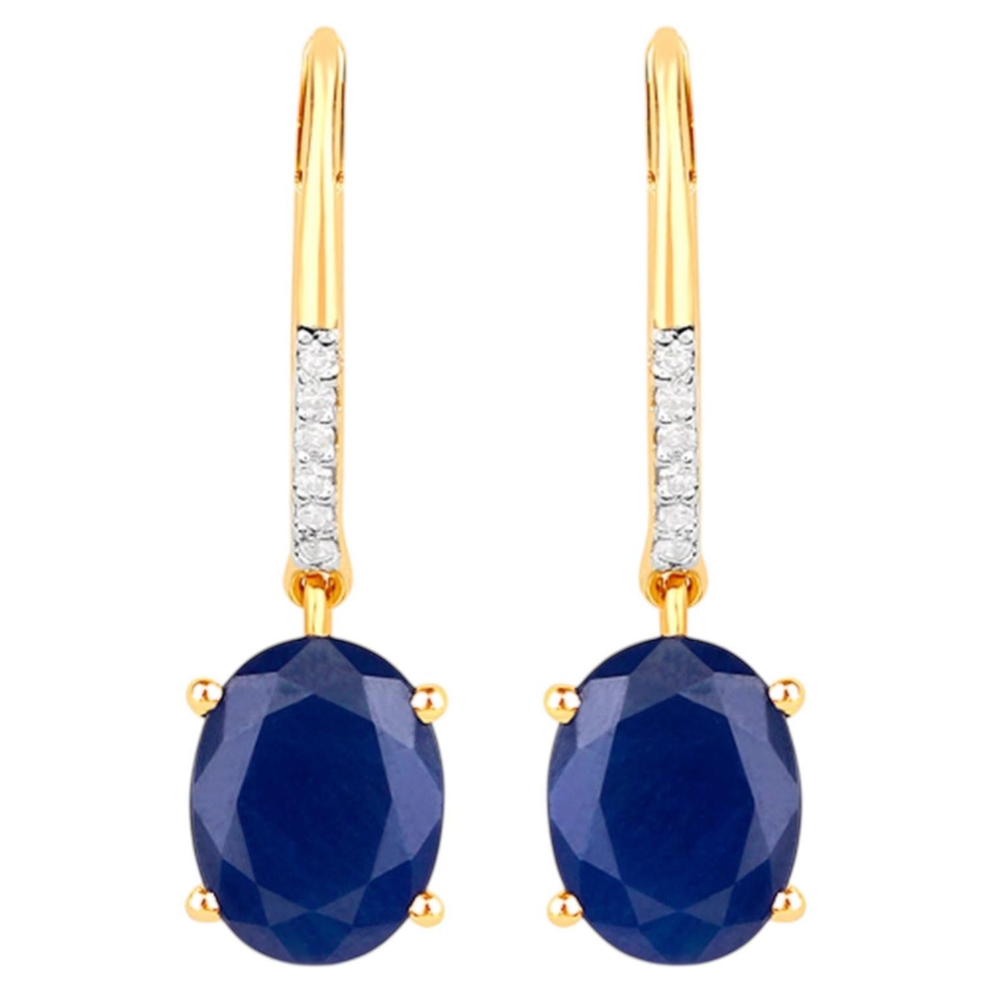 Natural Sapphire Earrings With Diamonds 4.12 Carats Gold Plated Silver