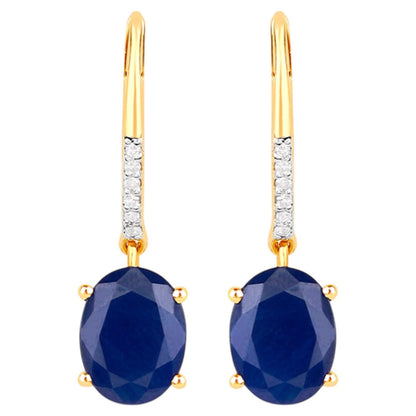 Natural Sapphire Earrings With Diamonds 4.12 Carats Gold Plated Silver