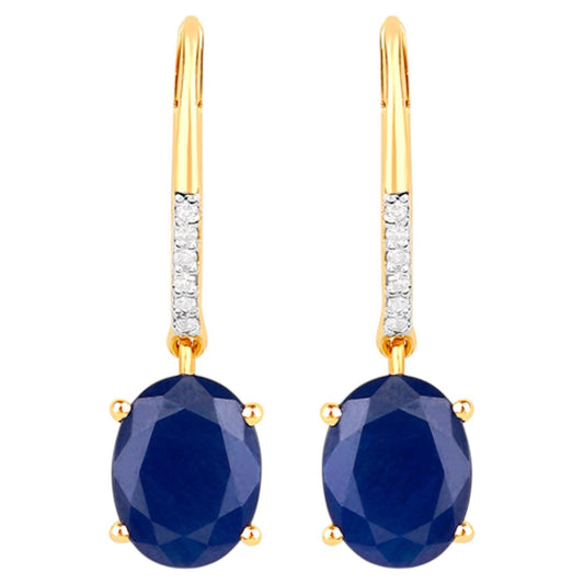 Natural Sapphire Earrings With Diamonds 4.12 Carats Gold Plated Silver