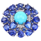Natural Mixed Gemstones Ring 8.92 Carats Sterling Silver