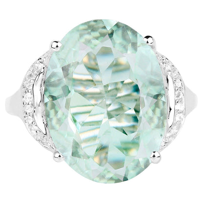 Green Amethyst Ring White Topaz 7.95 Carats Sterling Silver