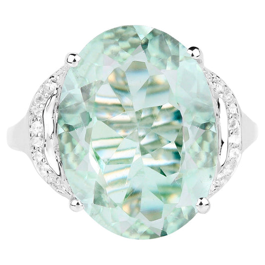 Green Amethyst Ring White Topaz 7.95 Carats Sterling Silver
