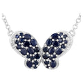 Blue Sapphire Butterfly Pendant With White Zircon 3.76 Carats Sterling Silver