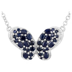 Blue Sapphire Butterfly Pendant With White Zircon 3.76 Carats Sterling Silver