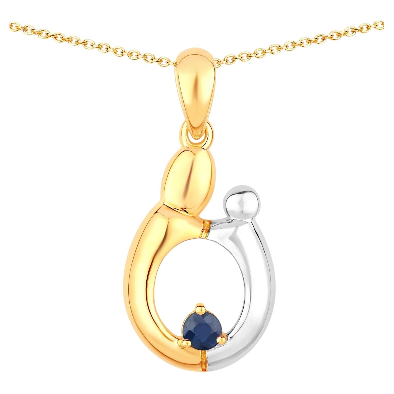Blue Sapphire Pendant 0.18 Carats Gold Plated Silver