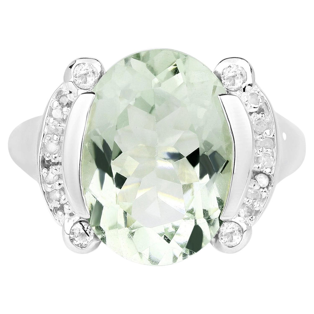 Green Amethyst Ring With White Topaz 8.08 Carats Sterling Silver