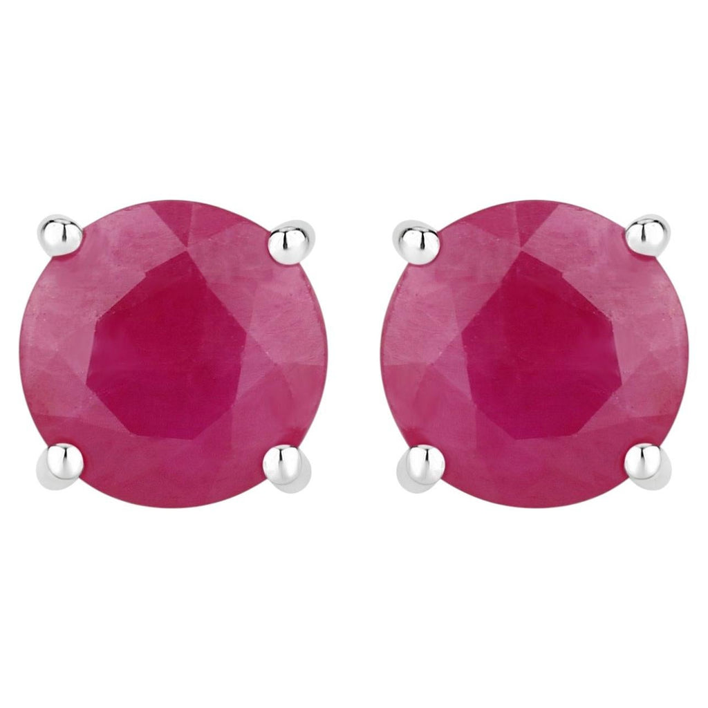 Ruby Stud Earrings 0.84 Carats 14K White Gold