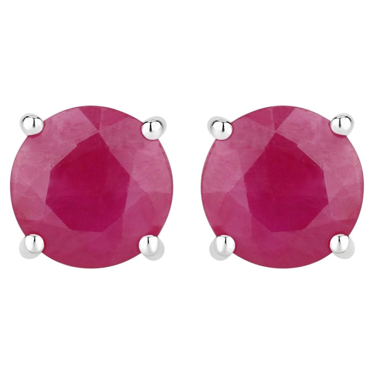 Ruby Stud Earrings 0.84 Carats 14K White Gold