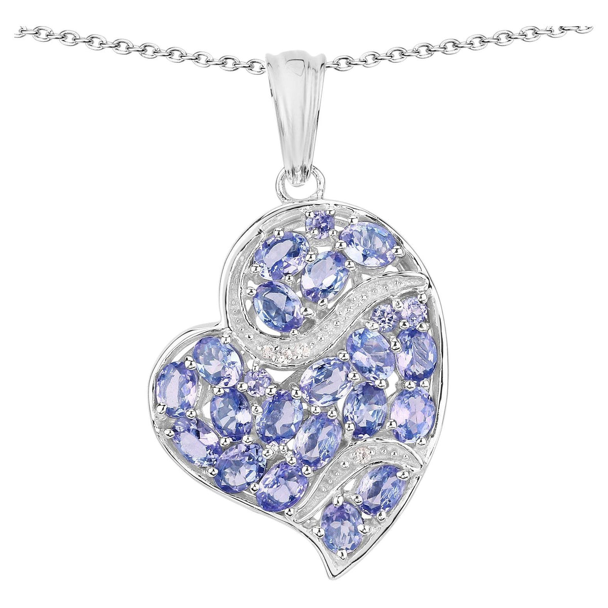 Tanzanite Heart Pendant With White Topaz 3.36 Carats Sterling Silver