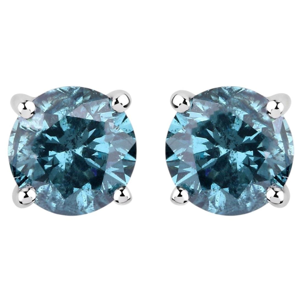 Blue Diamond Stud Earrings 0.8 Carats 14K White Gold