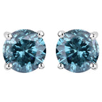 Blue Diamond Stud Earrings 0.8 Carats 14K White Gold