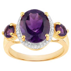 Amethyst Ring With Diamonds 3.76 Carats Gold Plated Silver
