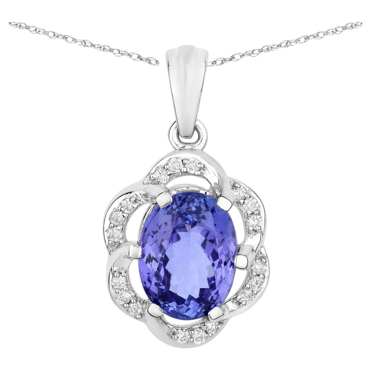 Tanzanite Pendant With Diamonds 3.08 Carats 14K White Gold